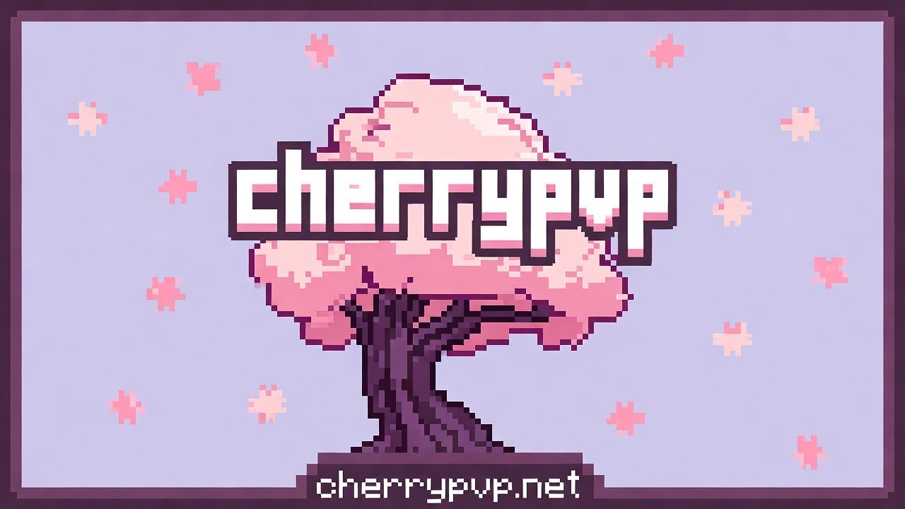 CherryPvP pink pixel-art Minecraft server branding
