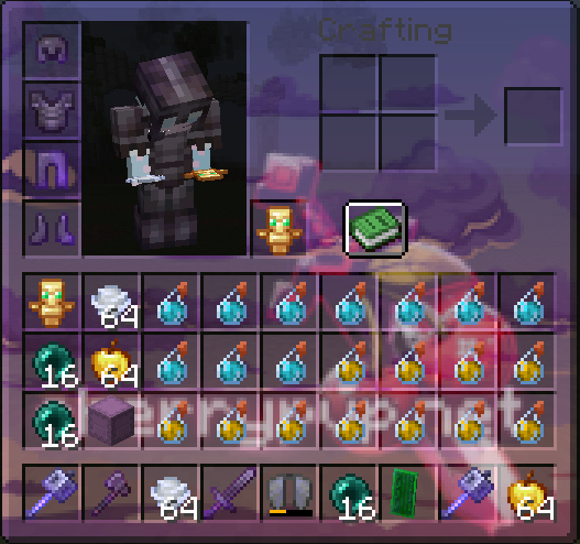 Example Mace PvP kit with totems, pearls, wind-charge utility and support items.