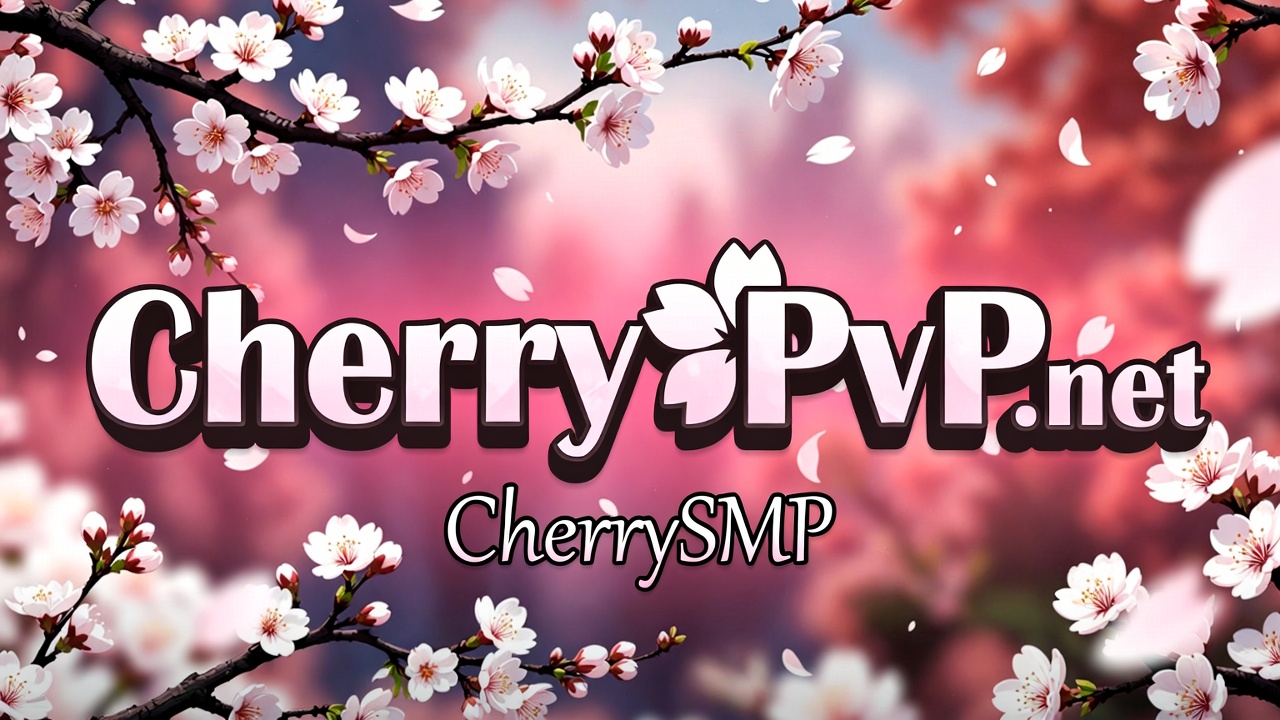CherrySMP banner with CherryPvP branding and cherry blossom artwork